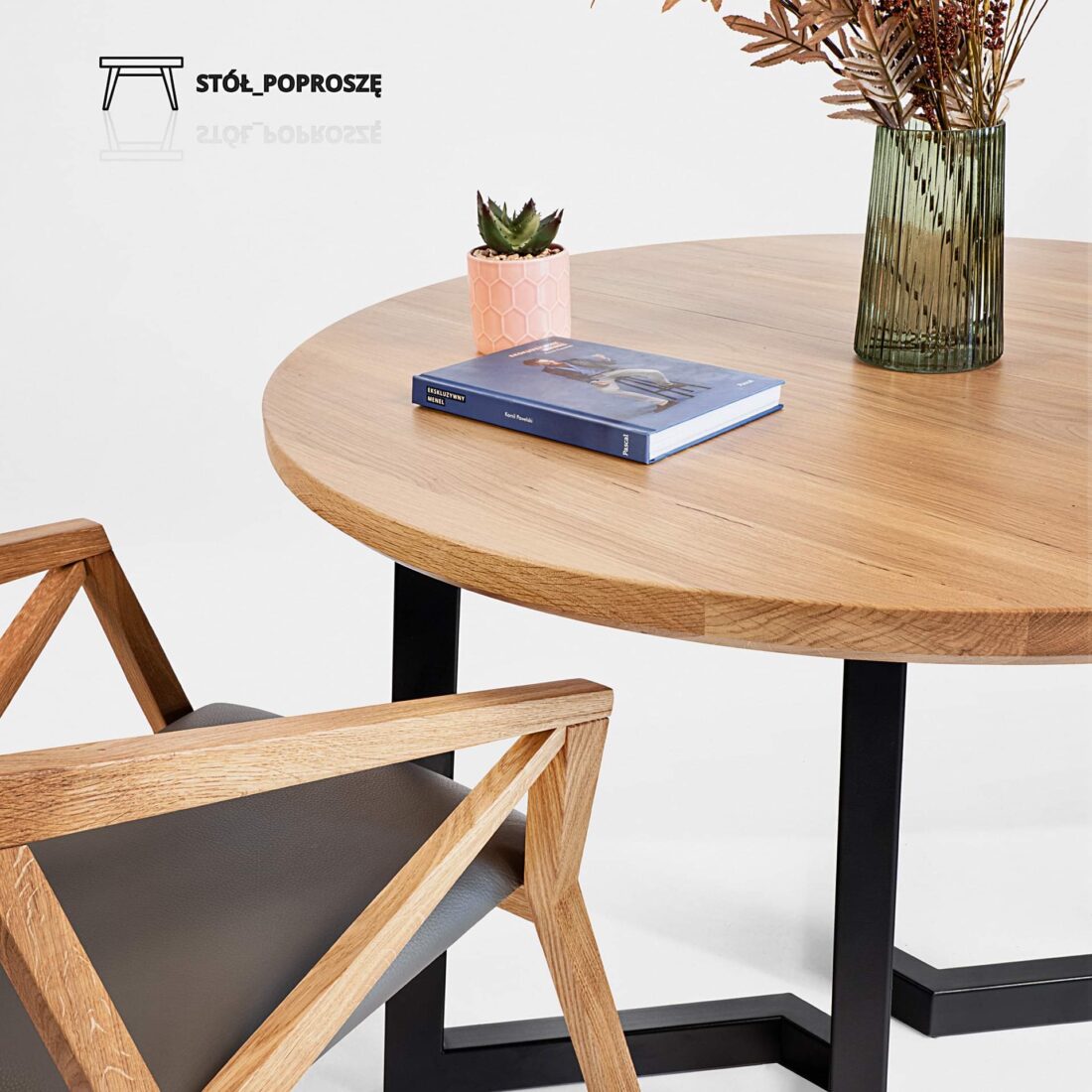 Stół okrągły z drewna dębowego S06 Dębowy stół do salonu