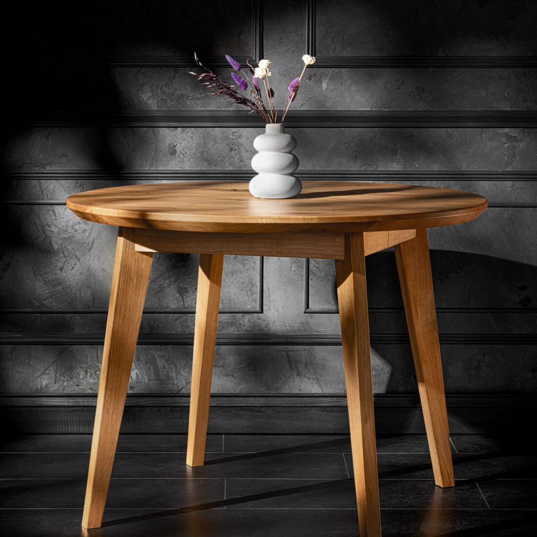 Stół okrągły z drewna dębowego S08 Okrągły drewniany stół do kuchni